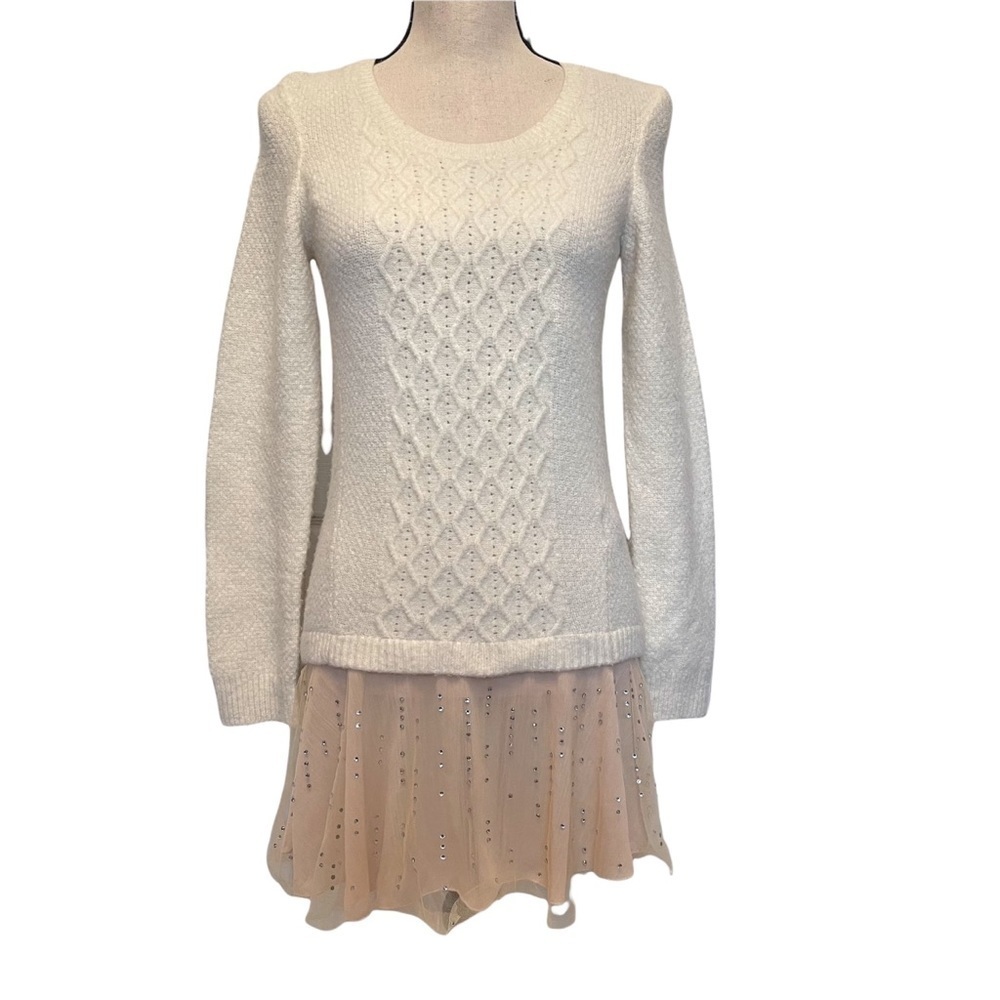 Knitted and Knotted Anthropologie Cable Knit Faux Layered Rhinestone Sweater